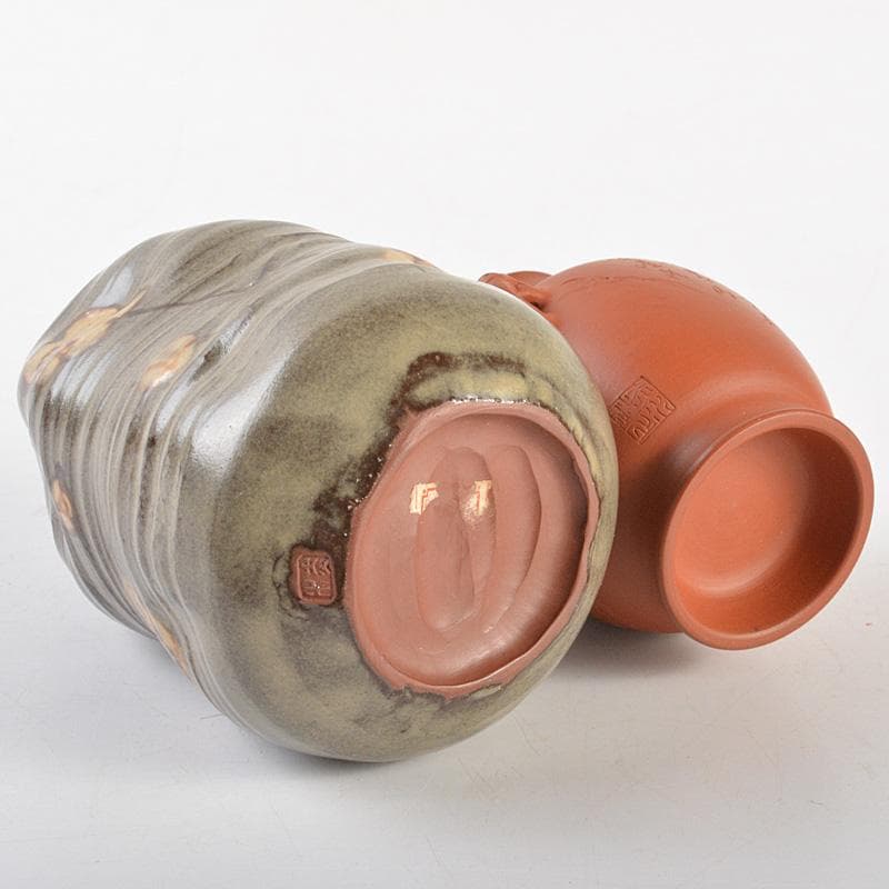 佐渡無名異焼　人間国宝　金渓堂　伊藤赤水造　一輪挿　共箱　2点　V　R7315