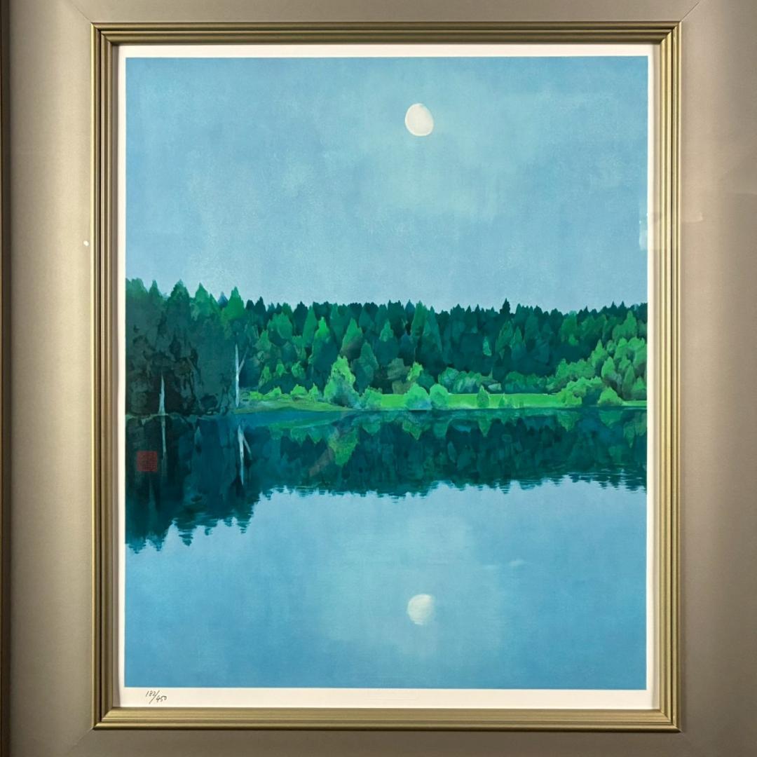 美品 東山魁夷「二つの月 スケッチ」新復刻画 証明シール・ 東山すみ監修印有