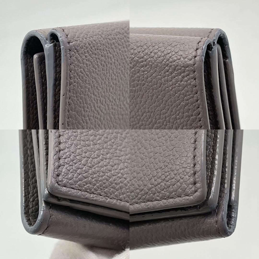 サンローラン 三つ折り財布 ロゴ入り タイニーウォレット オリガミ グレー 本革