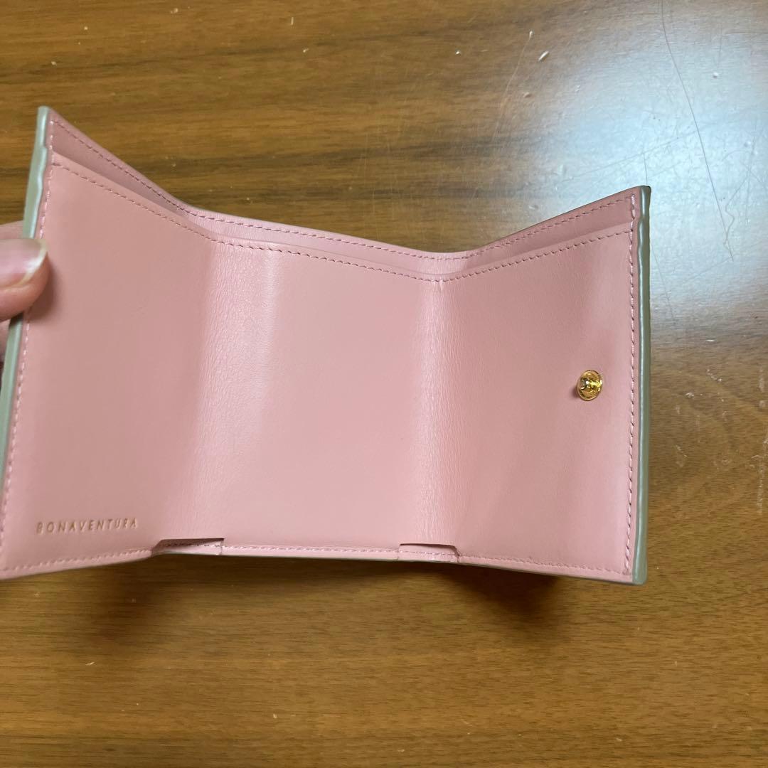 BONAVENTURA 三つ折り財布 グレージュ×ベビーピンク