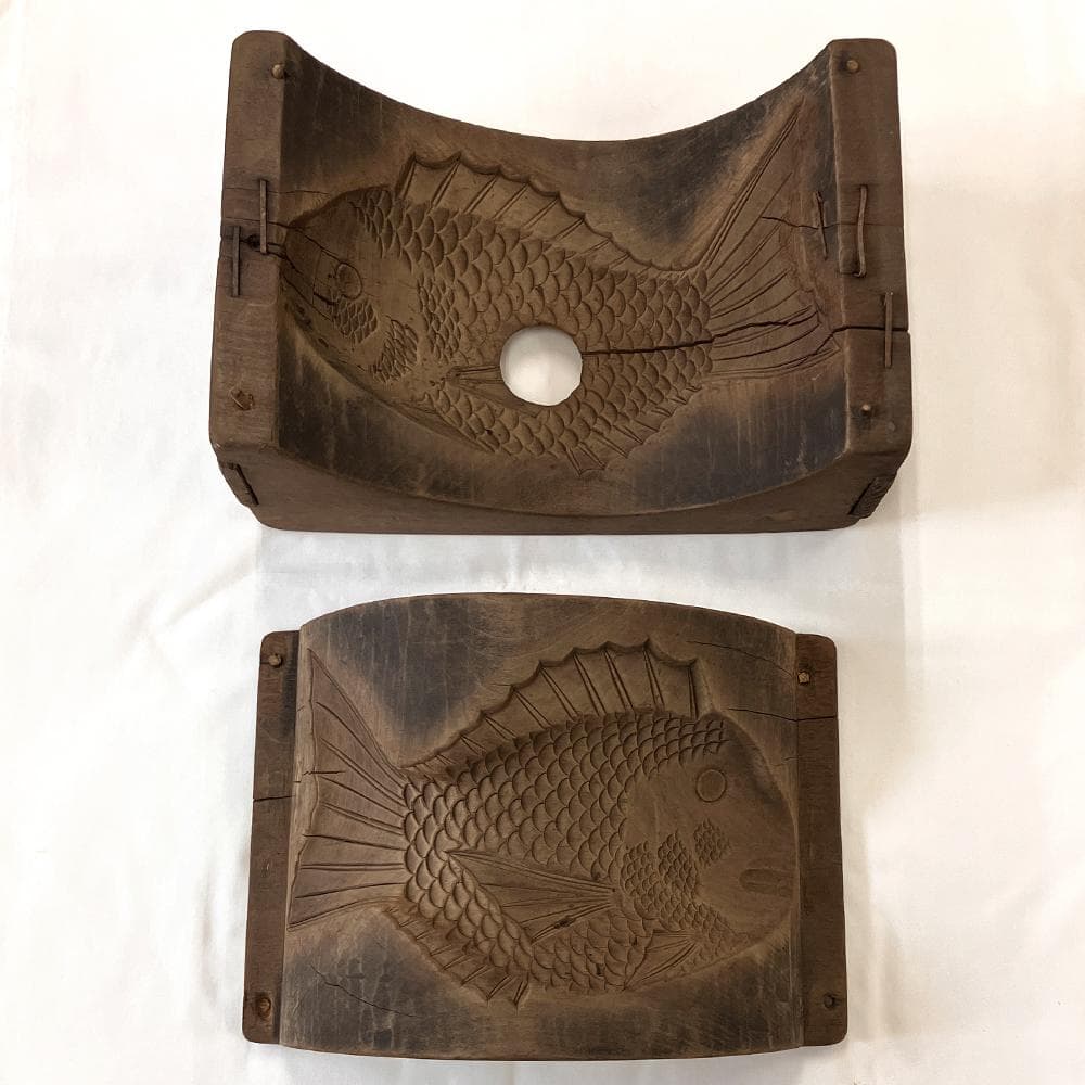 D-16　菓子型　鯛　木型　木製　金花糖　骨董　レトロ　アンティーク　年代物