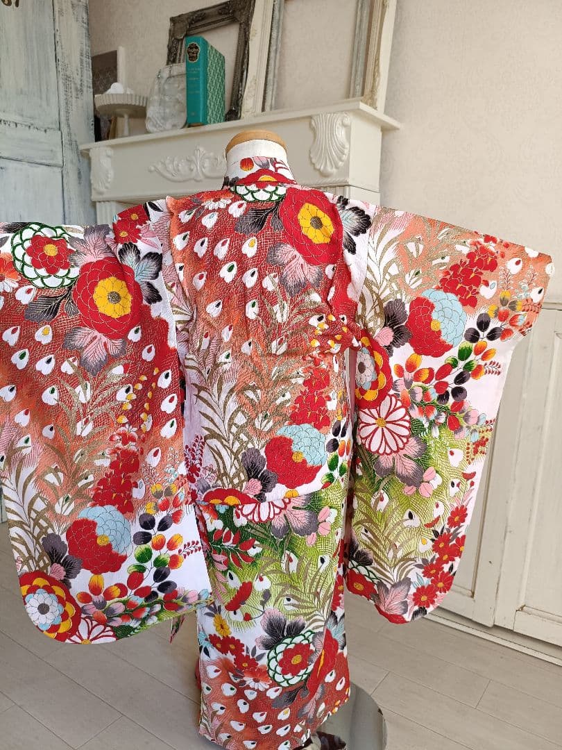 アンティーク孔雀の羽の模様☆七五三3歳着物単品