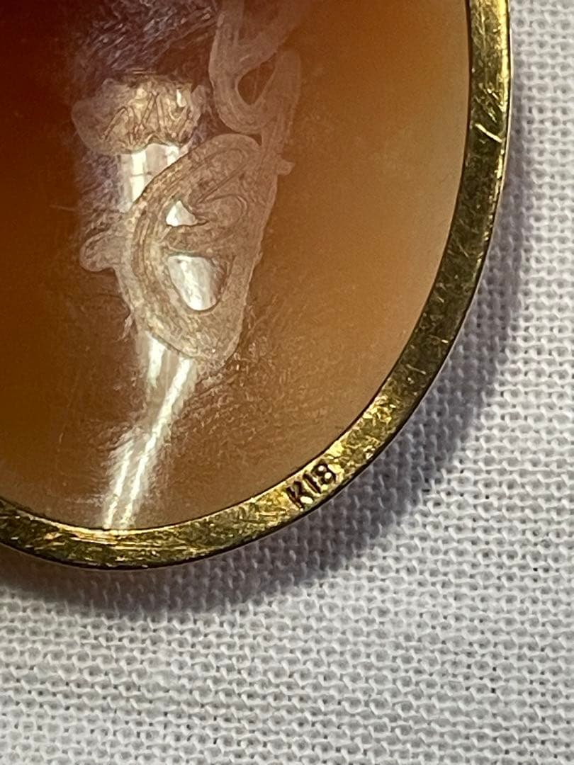 K18 チェーンネックレス vintageシェルカメオ 枠K18（合計3g）