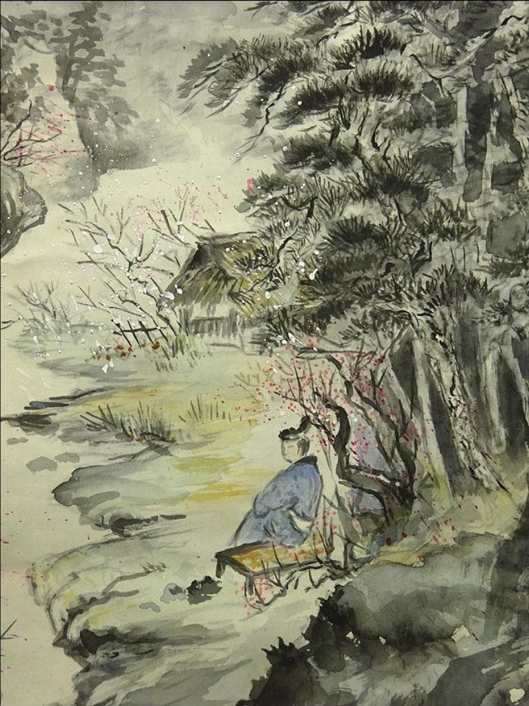 掛軸 増井富子『春景山水図』絹本 肉筆 共箱付 掛け軸 p053010