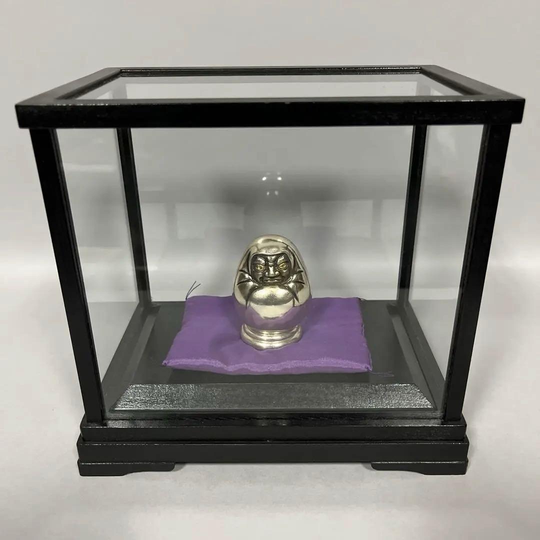 純銀 達磨 刻印あり ガラスケース付 だるま 縁起物 開運 置物