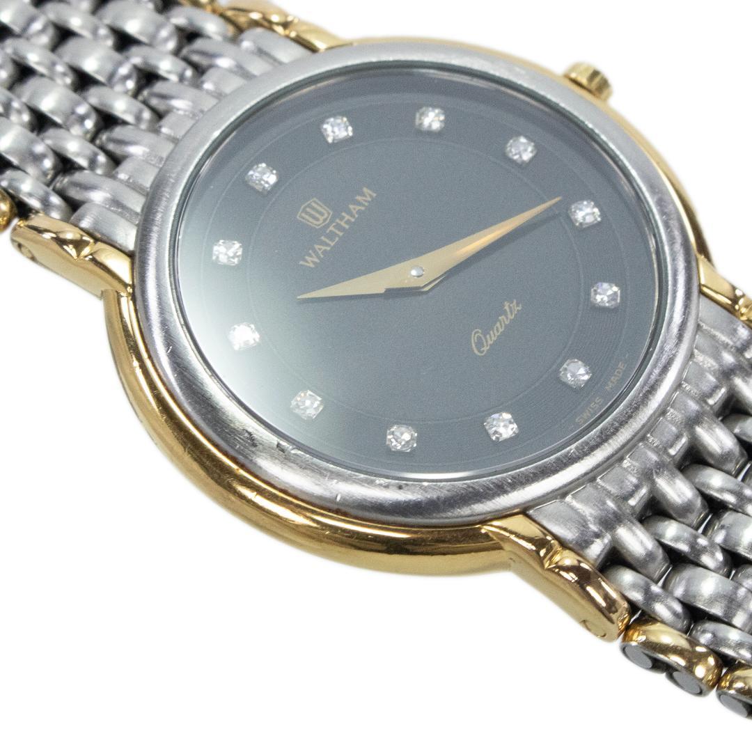 ウォルサム 腕時計 メンズ 黒 ダイヤモンド コンビカラー ロゴ マーク スリム