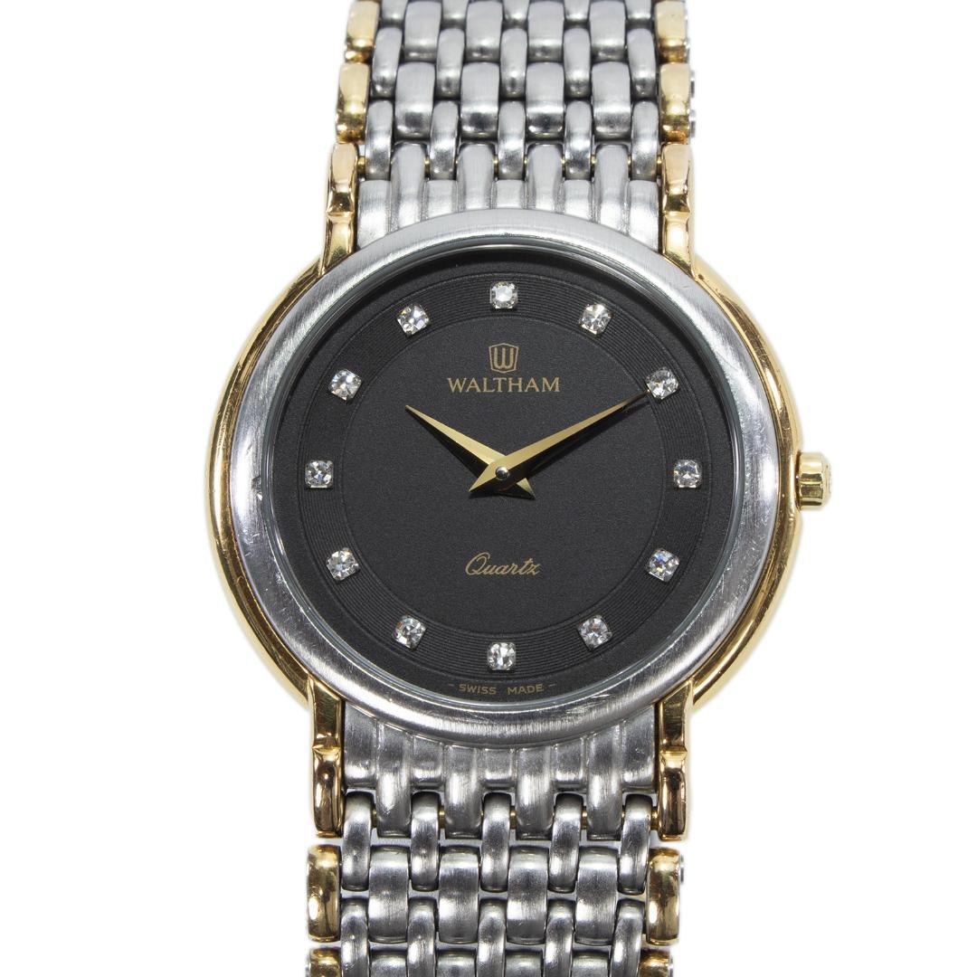 ウォルサム 腕時計 メンズ 黒 ダイヤモンド コンビカラー ロゴ マーク スリム