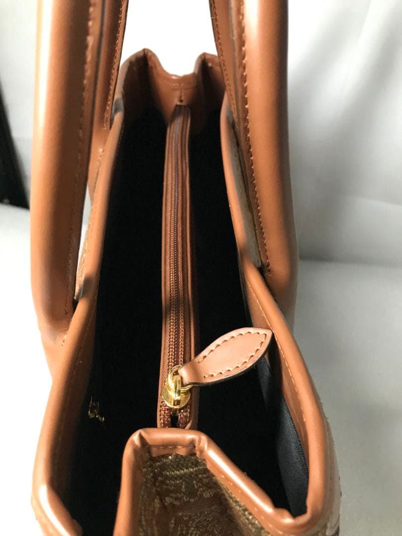 C0202)龍村美術織物 和装バッグ 動物 幾何学 茶色 正絹 和装小物