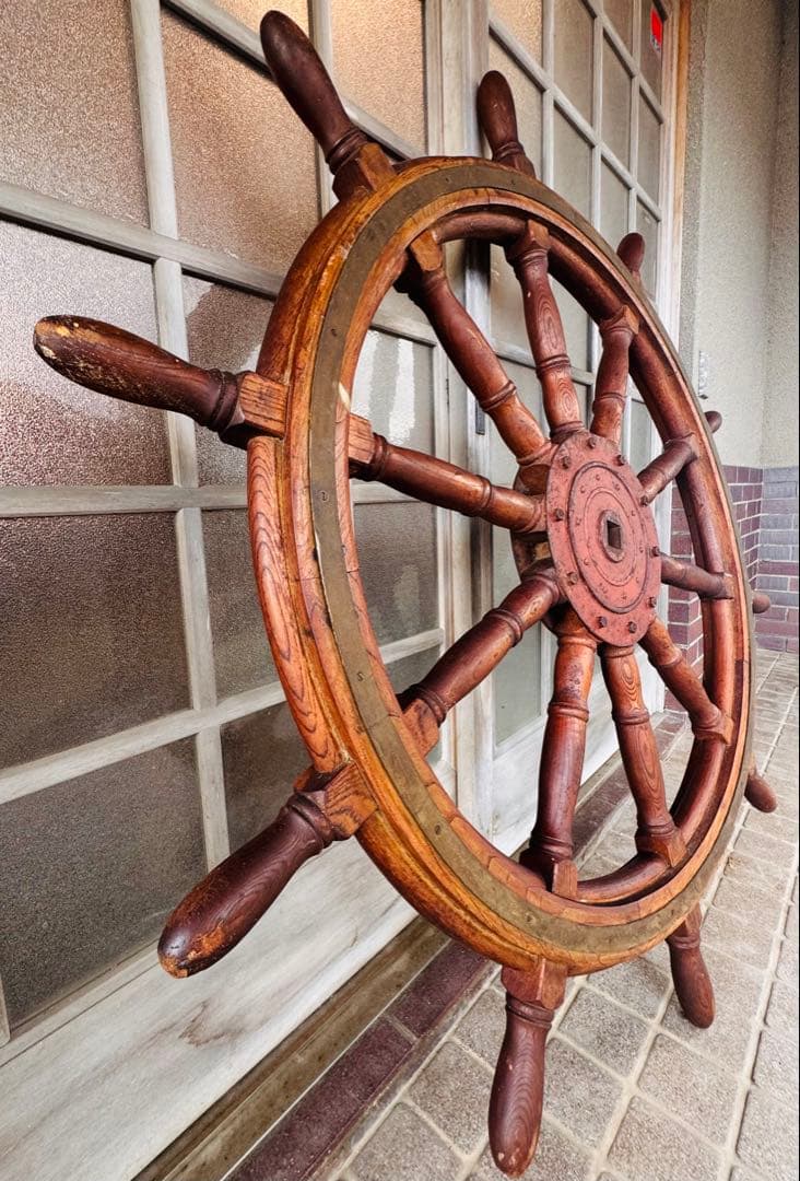アンティーク　船舵　船輪　ビンテージ　ハンドル　木製　大型船