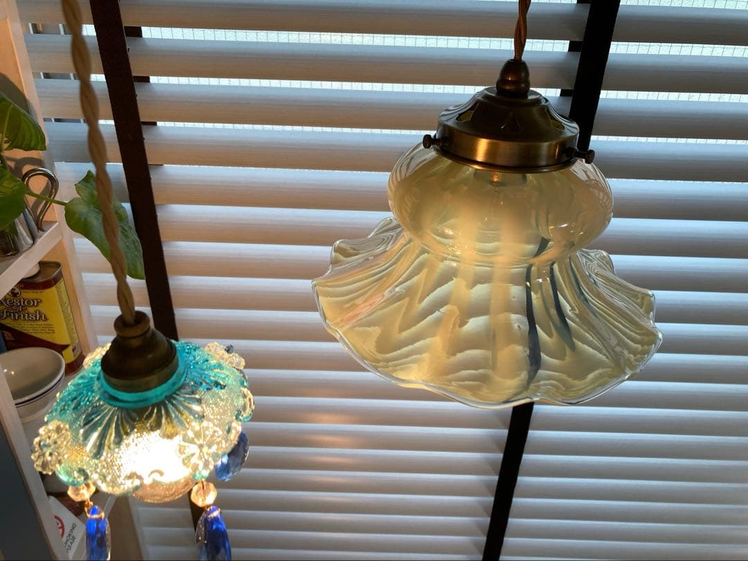 大きなウランガラス １９世紀　アンティーク　ランプシェード　フランス