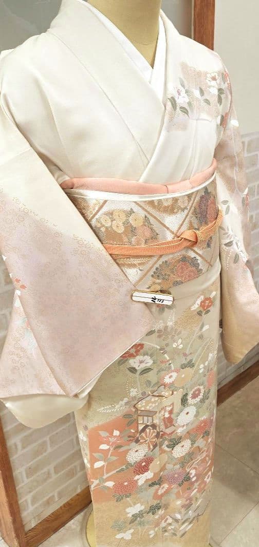 訪問着4点フルセット、着物、袋帯、帯締め、帯揚げ