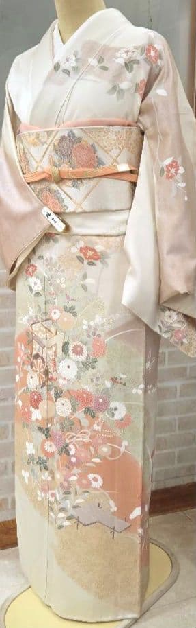 訪問着4点フルセット、着物、袋帯、帯締め、帯揚げ