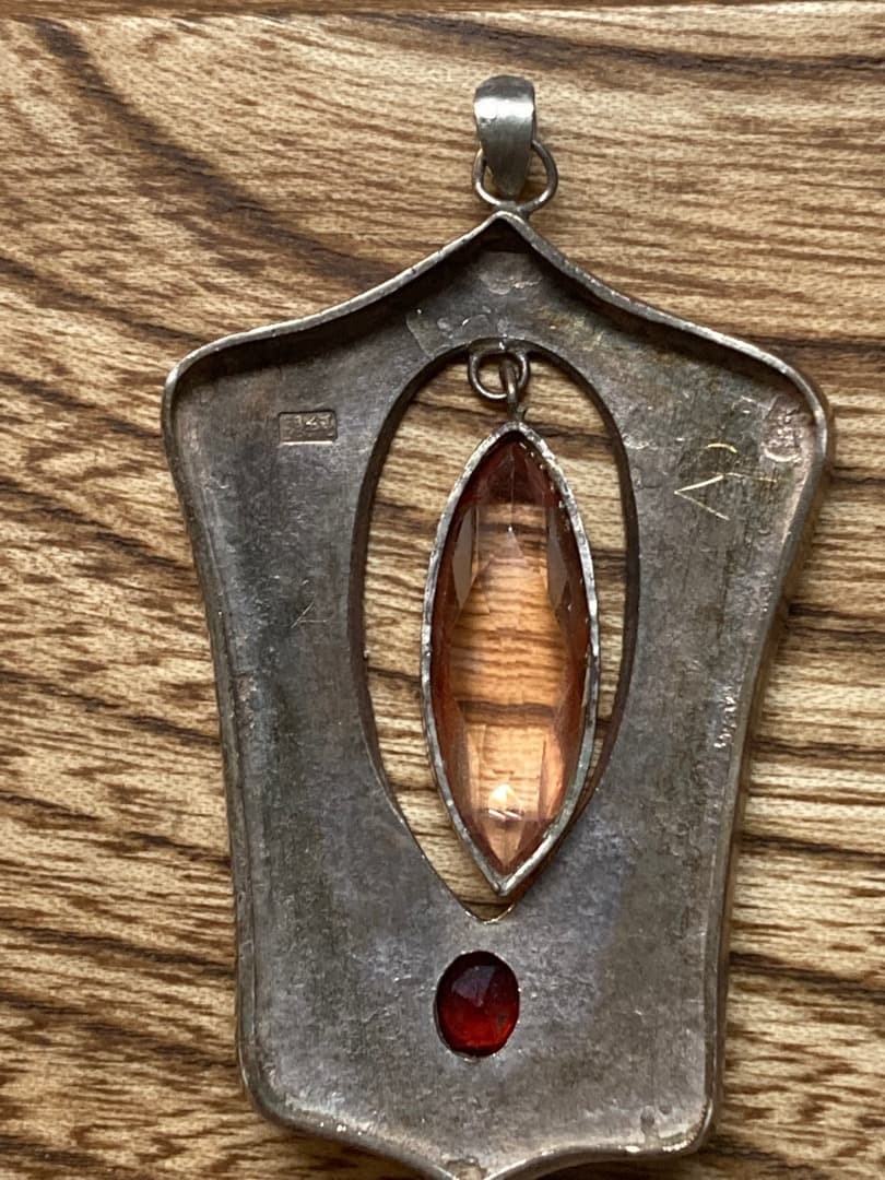 ヴィンテージ 刻印 純銀 ペンダントトップ 宝石 アールデコ 細工 レトロ 日本