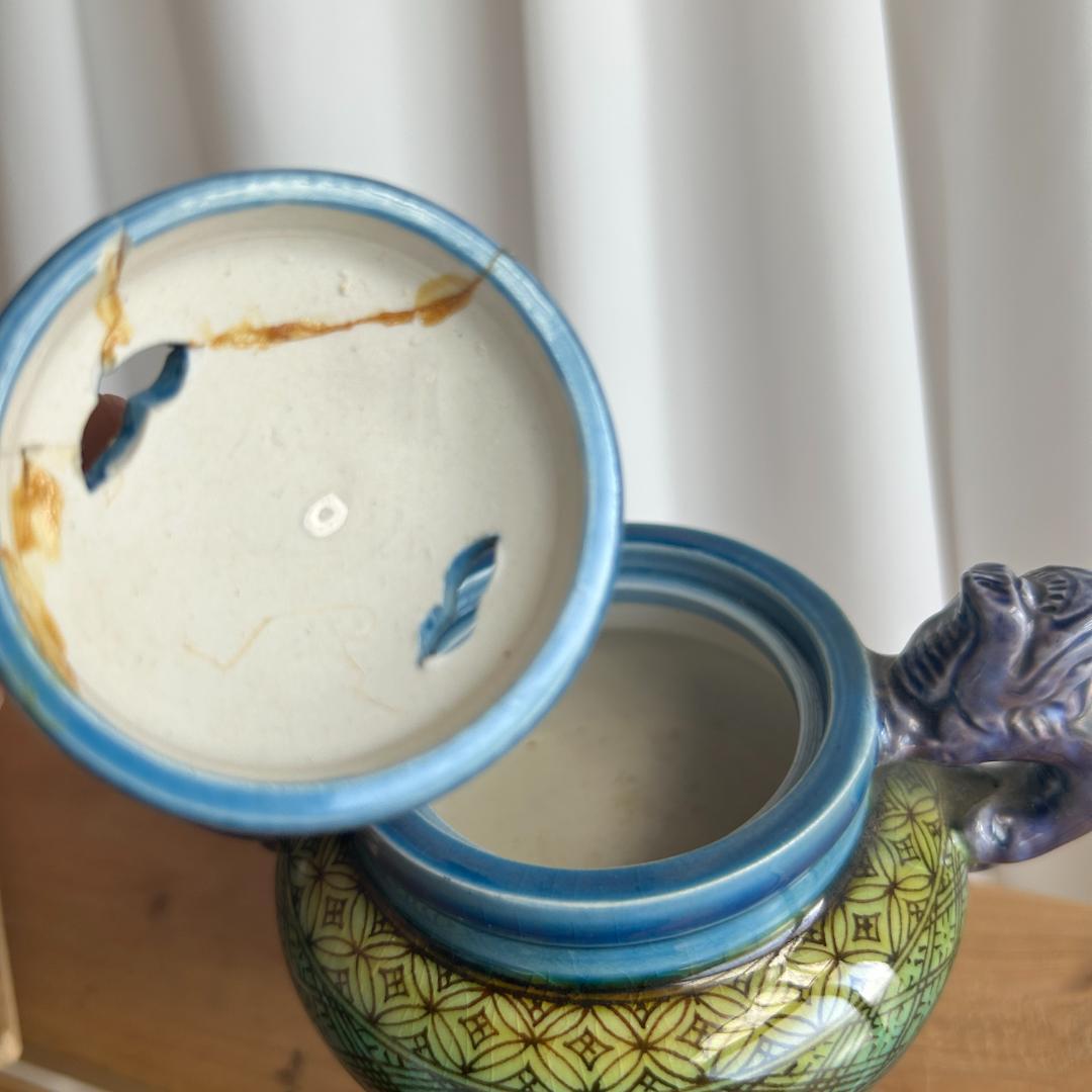 【箱入り】人間国宝 三代 総田八十吉 （正彦）獅子 香炉 箱いり レア