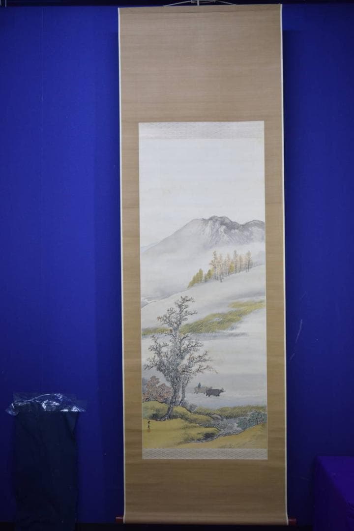 真作/大八木也香/山水/牛に童子図/布袋屋掛軸HJ-843