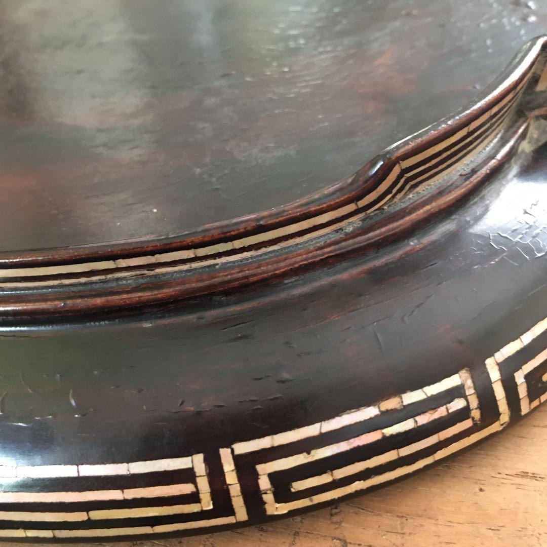 青貝瑞鳥花の図　木瓜形　香合盆　螺鈿細工　共箱