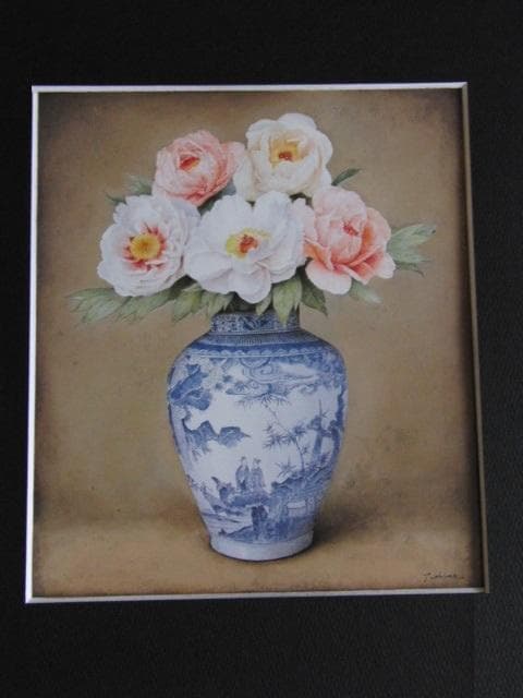 戸嶋但、【富貴花】、希少な額装用画集より、新品額装付