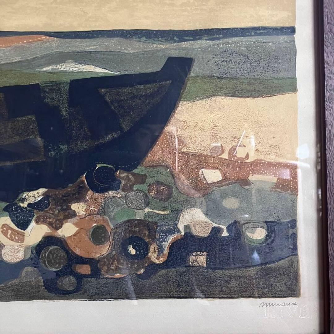 アンドレ・ミノー　リトグラフ 船 直筆サイン有り　額付き　25.1.29-2