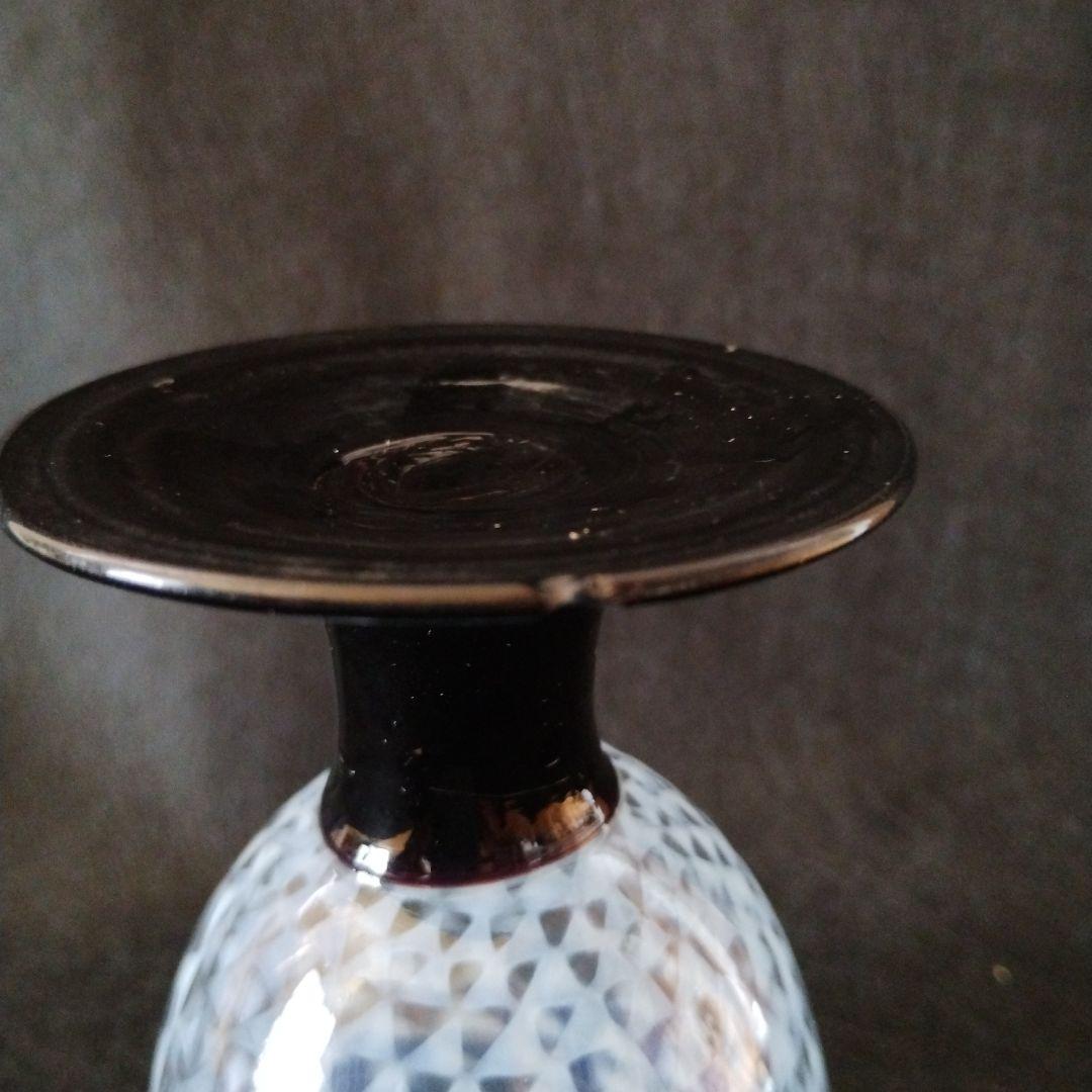 氷コップ　和ガラス乳白透かし鱗文なつめ型黒脚