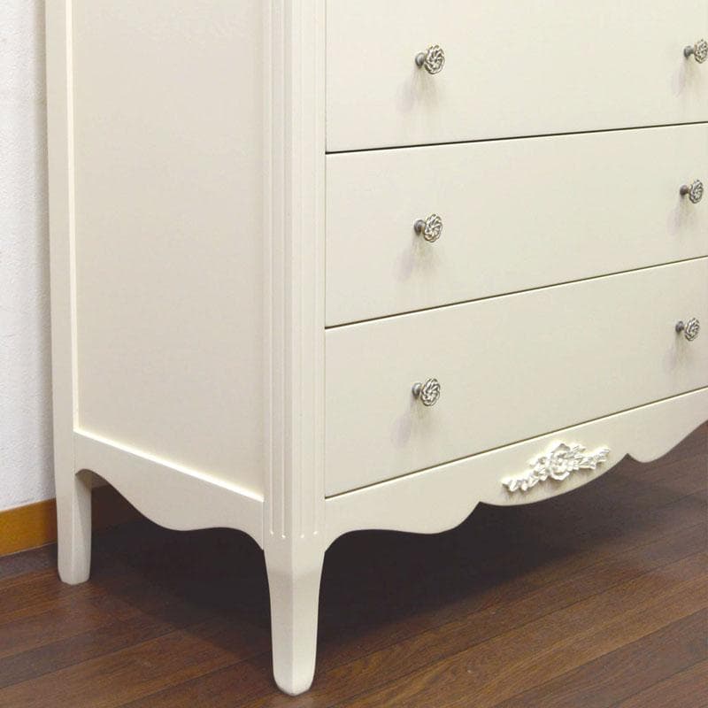 アイボリー 高級 4段チェスト 完成品 8mm天板ガラス付 チェスト 寝室 猫脚