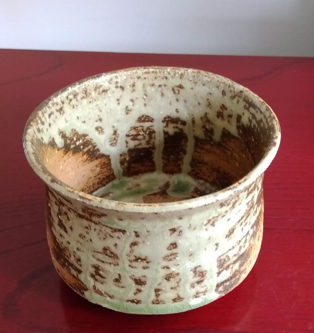 越前焼名工　桝田屋光生 自然灰釉ビードロ模様美還元窯変の究極美が迸る逸品 筒茶碗