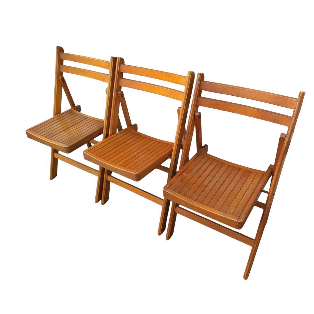 【3脚セット 】フォールディングチェア 折りたたみ椅子 木製 アンティーク