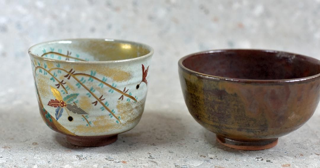 値下げ、春永作、廣州窯鉄釉茶碗2個セット　お茶道具/共箱
