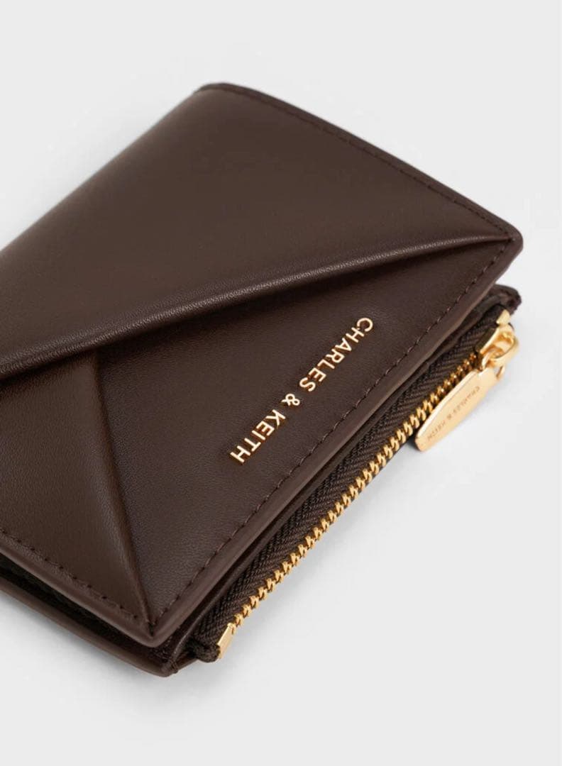 〈新品〉Midori ミドリ ジオメトリックトップジップウォレット ブラウン