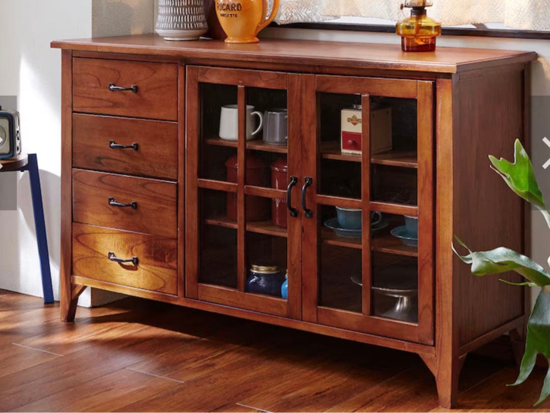 ベルメゾン　ブラウン木製キャビネット ガラス扉付き