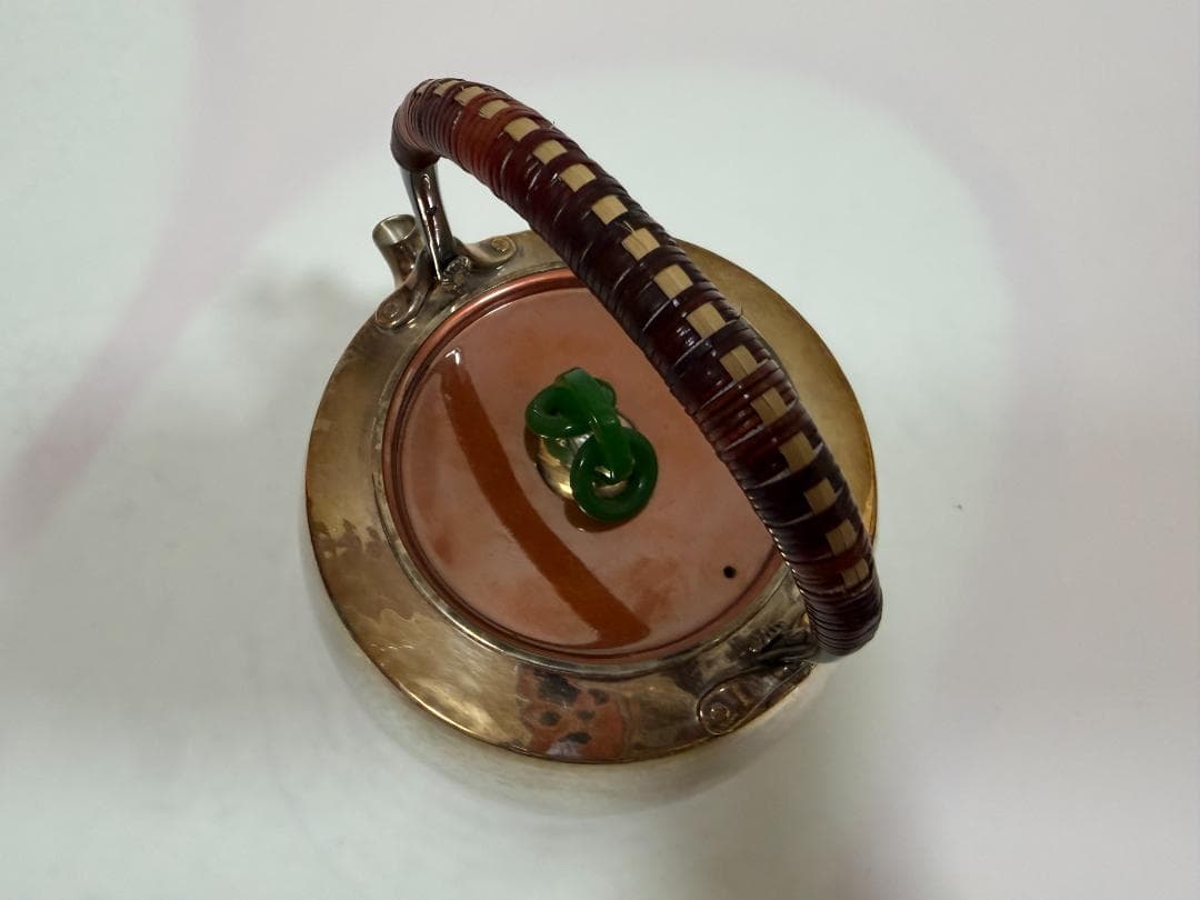 純銀製 鎚目打 丸形 三環摘 湯沸 銀瓶 煎茶道具