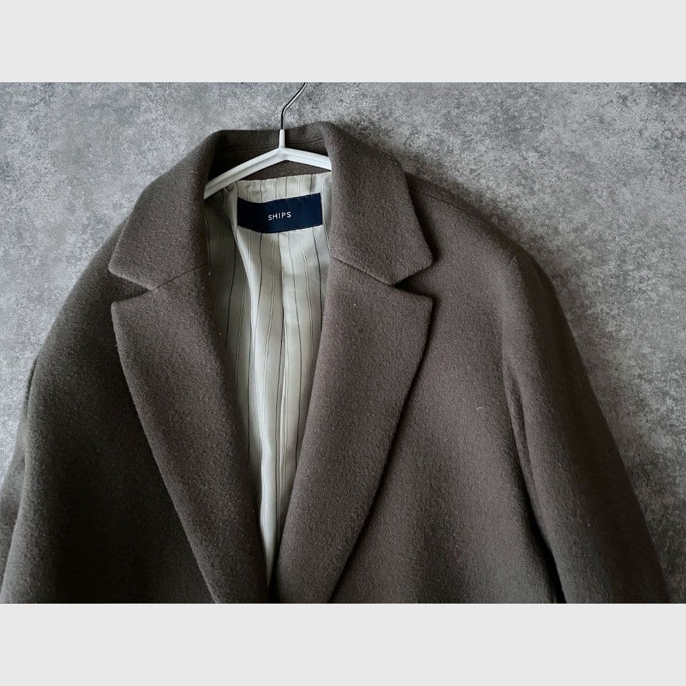 シップス スーパー100’sウール ロングコート チェスター ブラウン D8