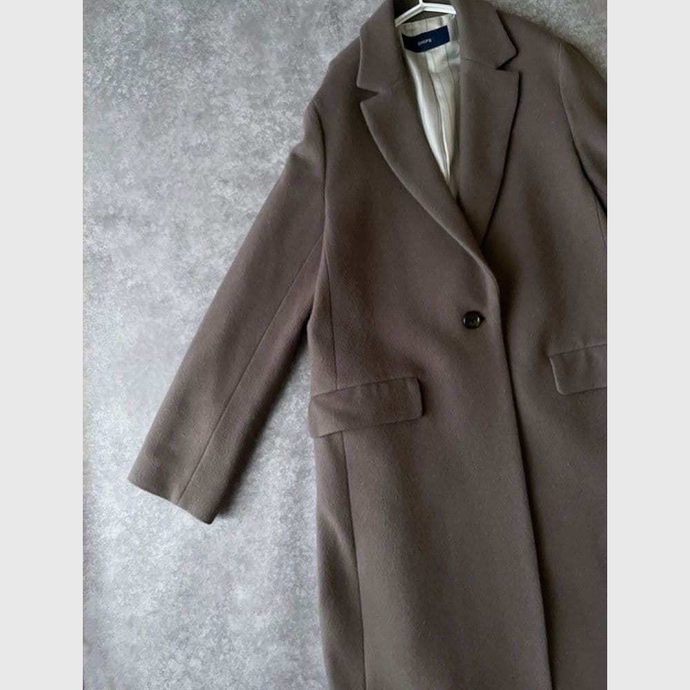 シップス スーパー100’sウール ロングコート チェスター ブラウン D8