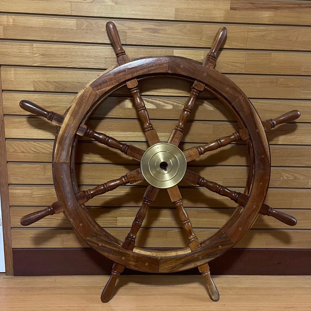 レトロ　船 舵 かじ インテリア　お洒落　バー レストラン　木製　約92cm