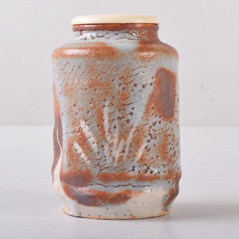 茶道具　鼠志野　林英仁作　茶入　仕覆2点付　共箱　V　7452