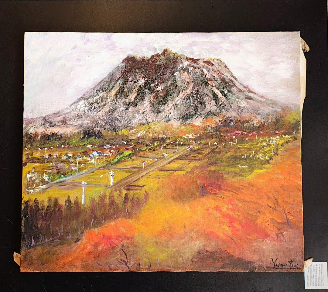 F10 油彩画 阿蘇「2001年 根子岳紅葉」額装 風景画