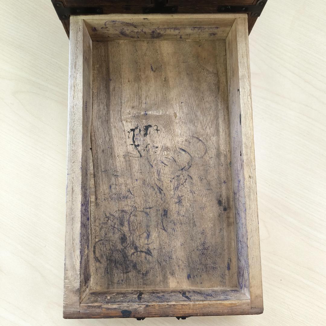 明治時代 木製 鉄金具 文箱 古銭箱 時代箪笥 小箪笥 レトロ家具 硯箱