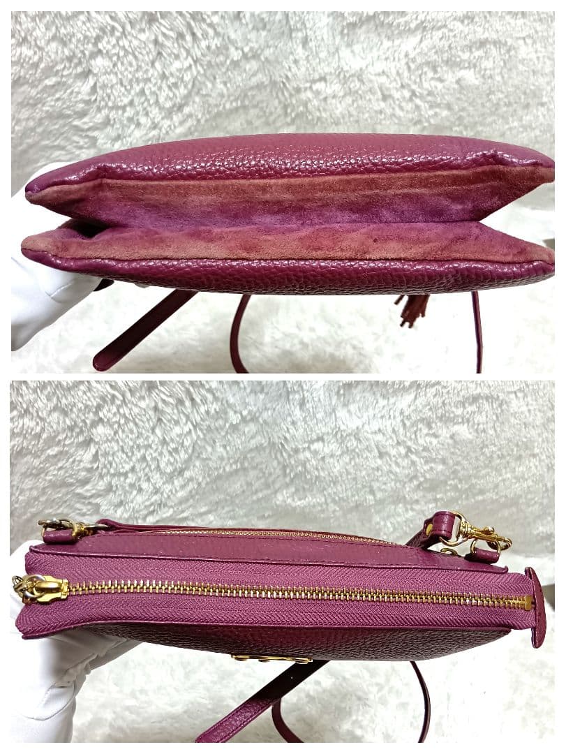 アタオ　ショルダーバッグ　オフィスブーブー　レザー　ロゴ金具　プラム　タッセル