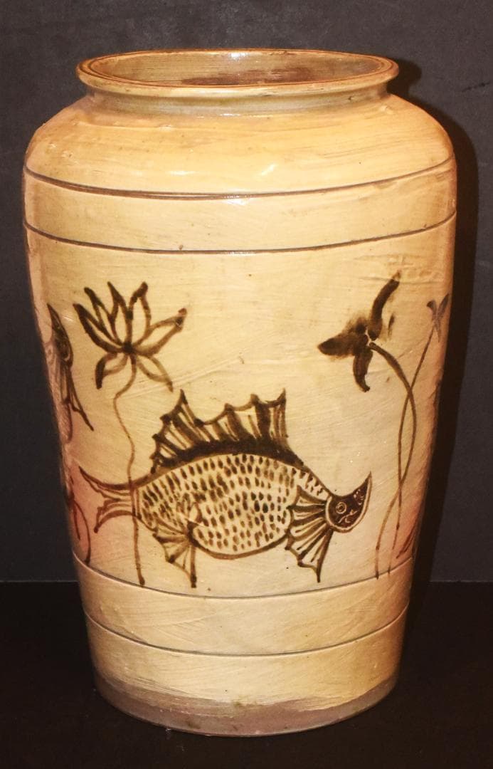 磁州窯　吉州窯　鉄絵　魚草文壷　23-12-03-07