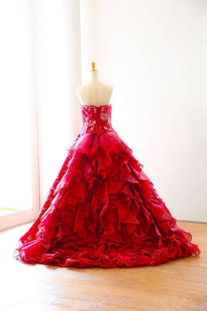 赤色 花柄刺繍 ストラップレスドレス