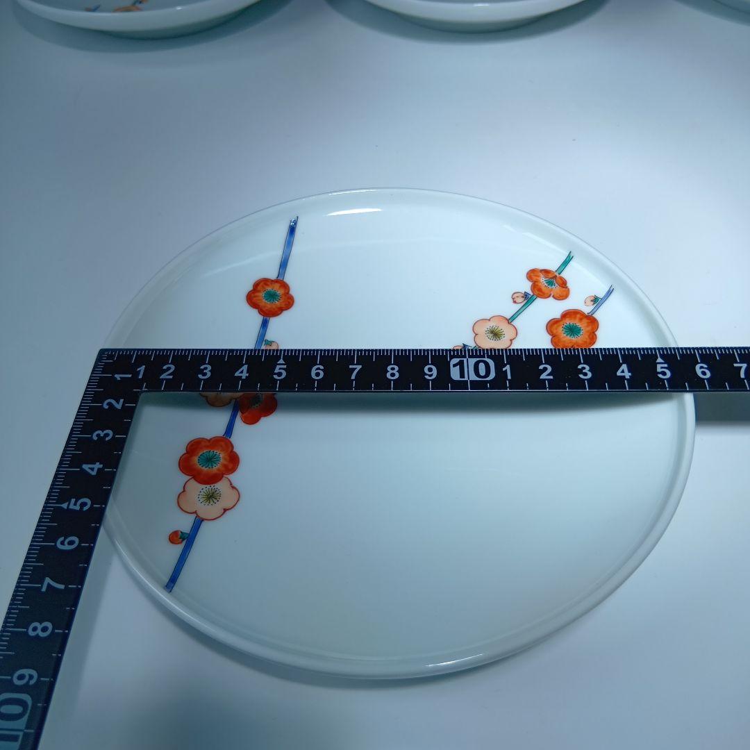 値下げ13代柿右衛門(錦)梅花文皿5枚　共箱　 未使用品　美品