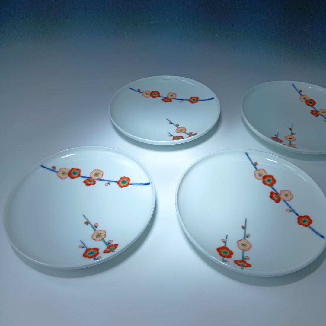 値下げ13代柿右衛門(錦)梅花文皿5枚　共箱　 未使用品　美品