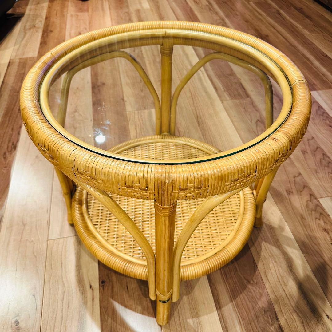 momo サイドテーブル ラタン 円形 ローテーブル レトロ アンテーク