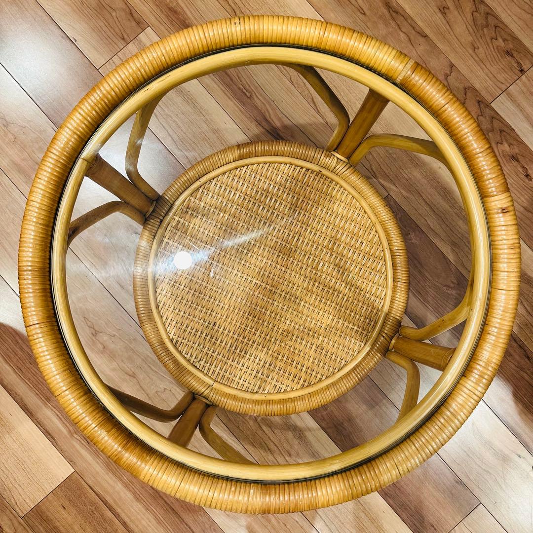 momo サイドテーブル ラタン 円形 ローテーブル レトロ アンテーク