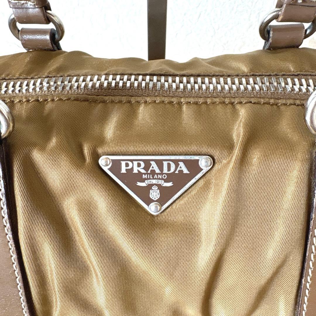 【訳あり・良品】PRADA ミニボストンバック　ミニバッグ　カーキ　ブラウン