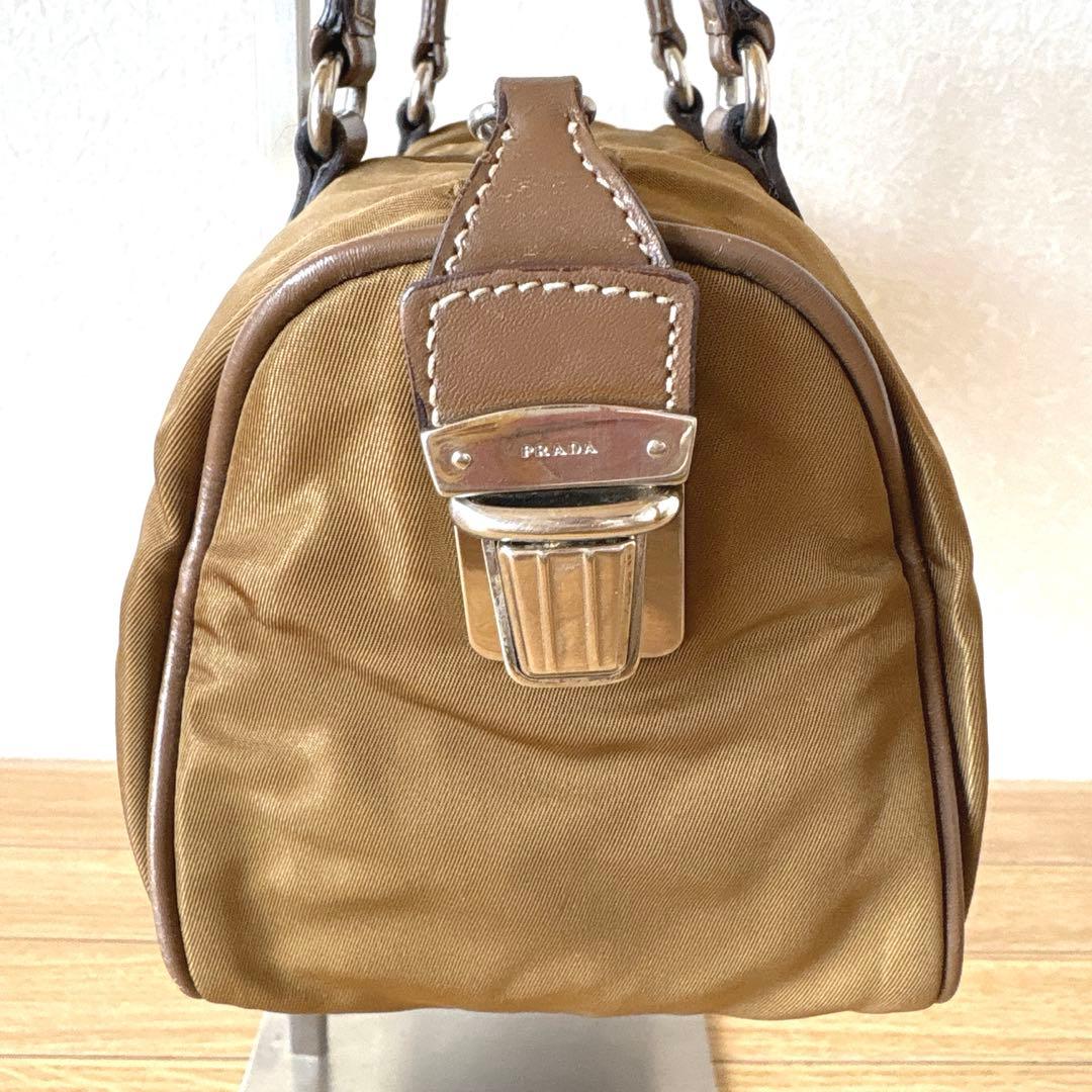 【訳あり・良品】PRADA ミニボストンバック　ミニバッグ　カーキ　ブラウン