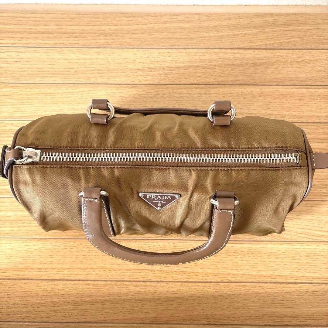 【訳あり・良品】PRADA ミニボストンバック　ミニバッグ　カーキ　ブラウン