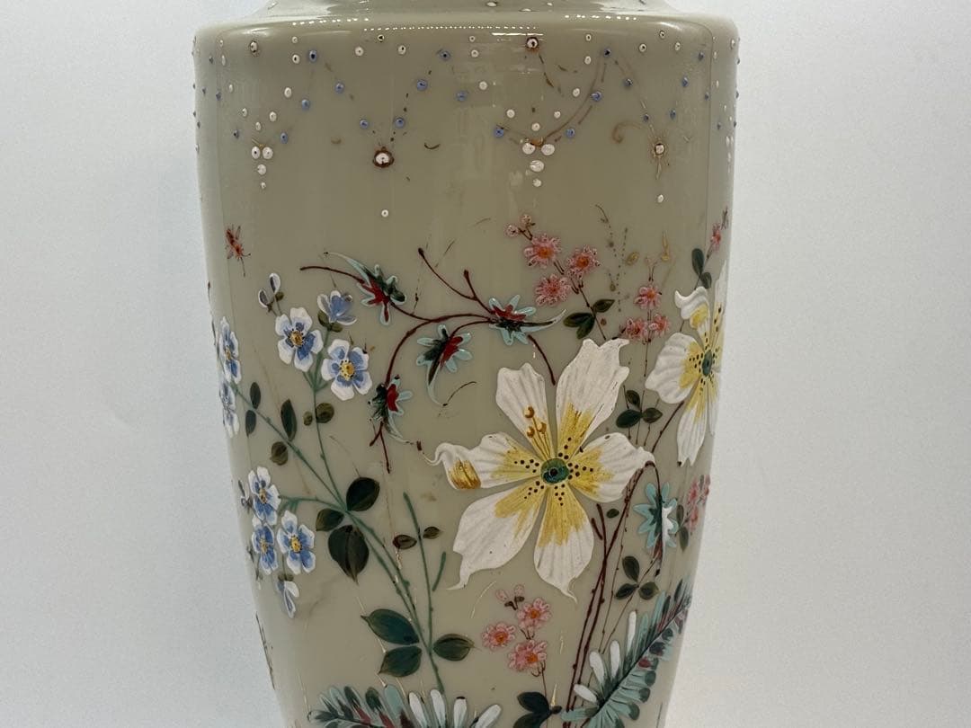 フランス　エナメル彩　花卉紋ガラス瓶　高さ50cm アンティーク送料込み0121