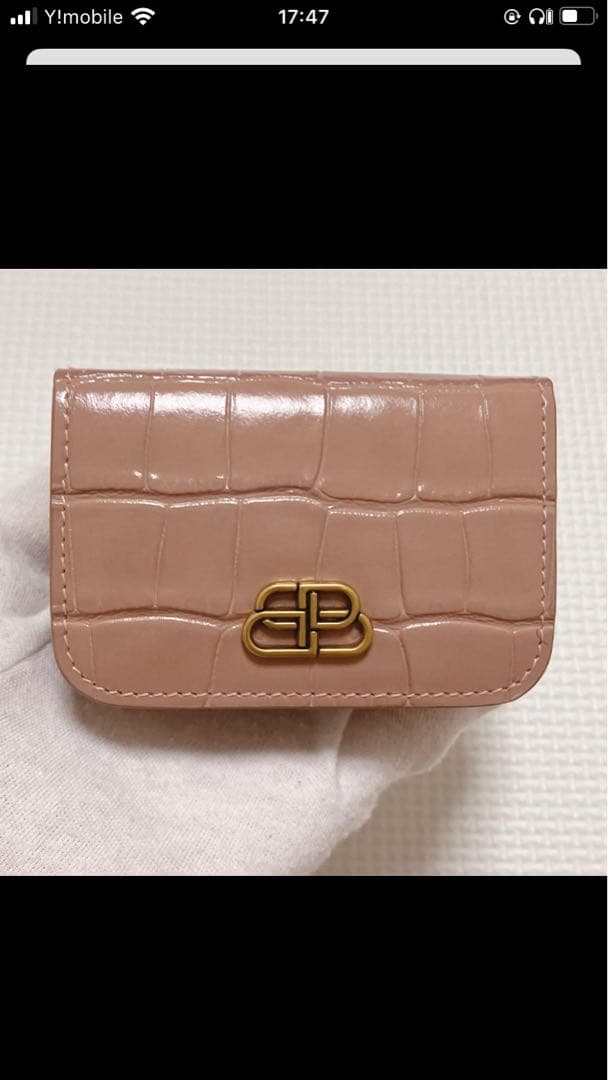 未使用　BALENCIAGA クロコ型押しレザー三つ折り財布　「BB」ロゴ