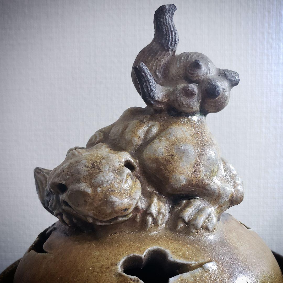 獅子香炉　香炉　備前　陶器　銘あり　訳あり　欠け