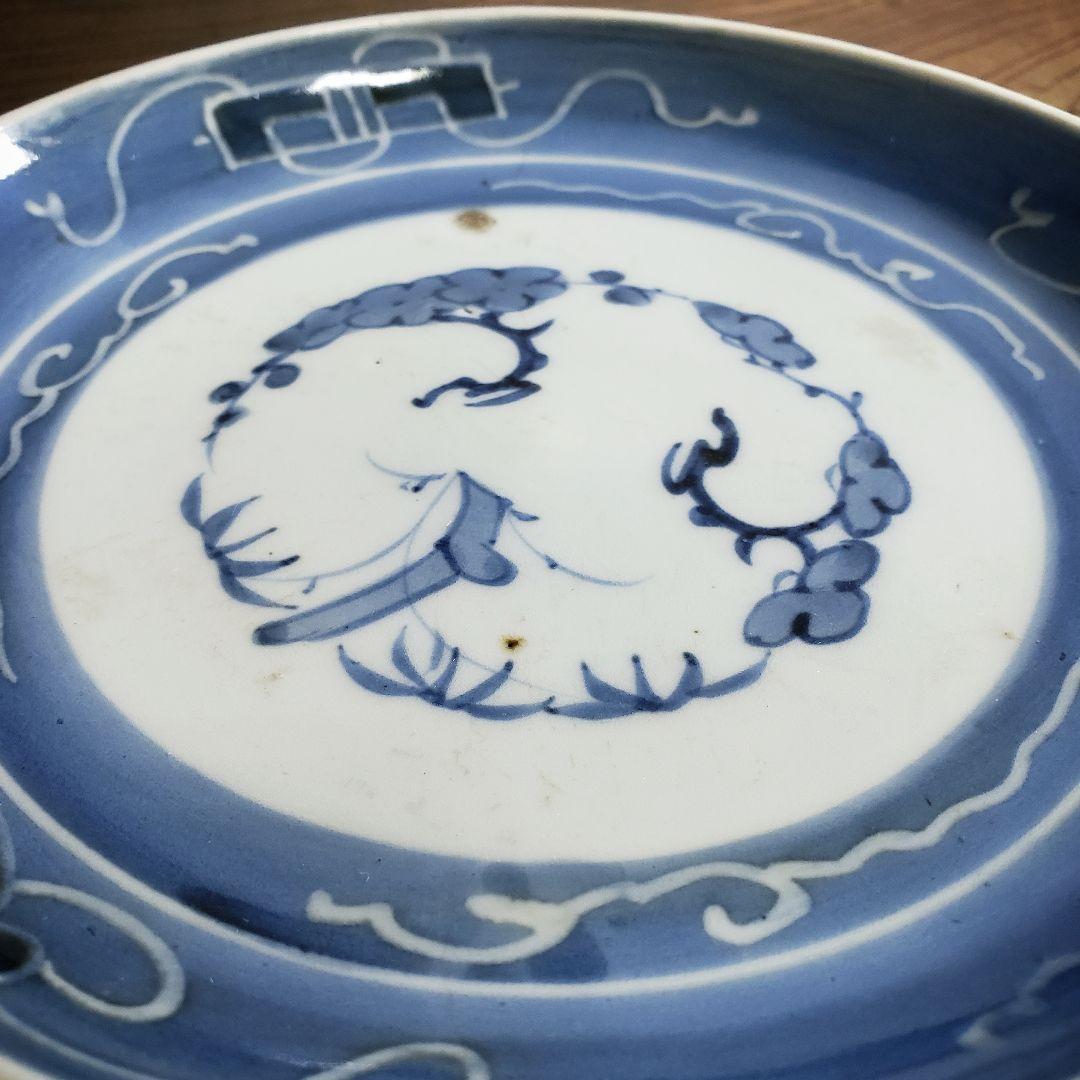 皿　古伊万里　染付　松竹梅　宝尽し　巻物　江戸　唐草